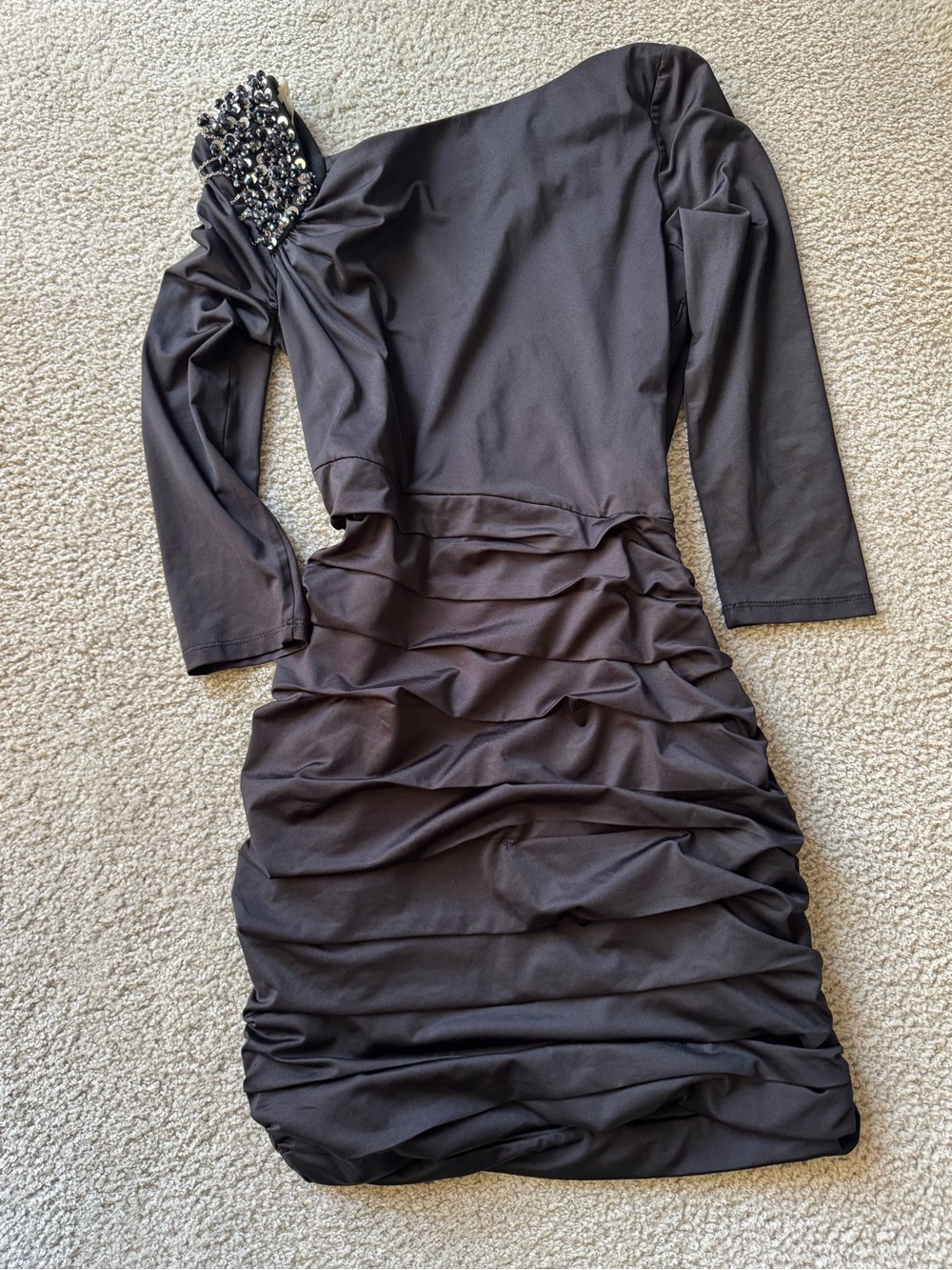 Nikibiki Black One-Shoulder Ruched Midi Dress with Embellished Shoulder party